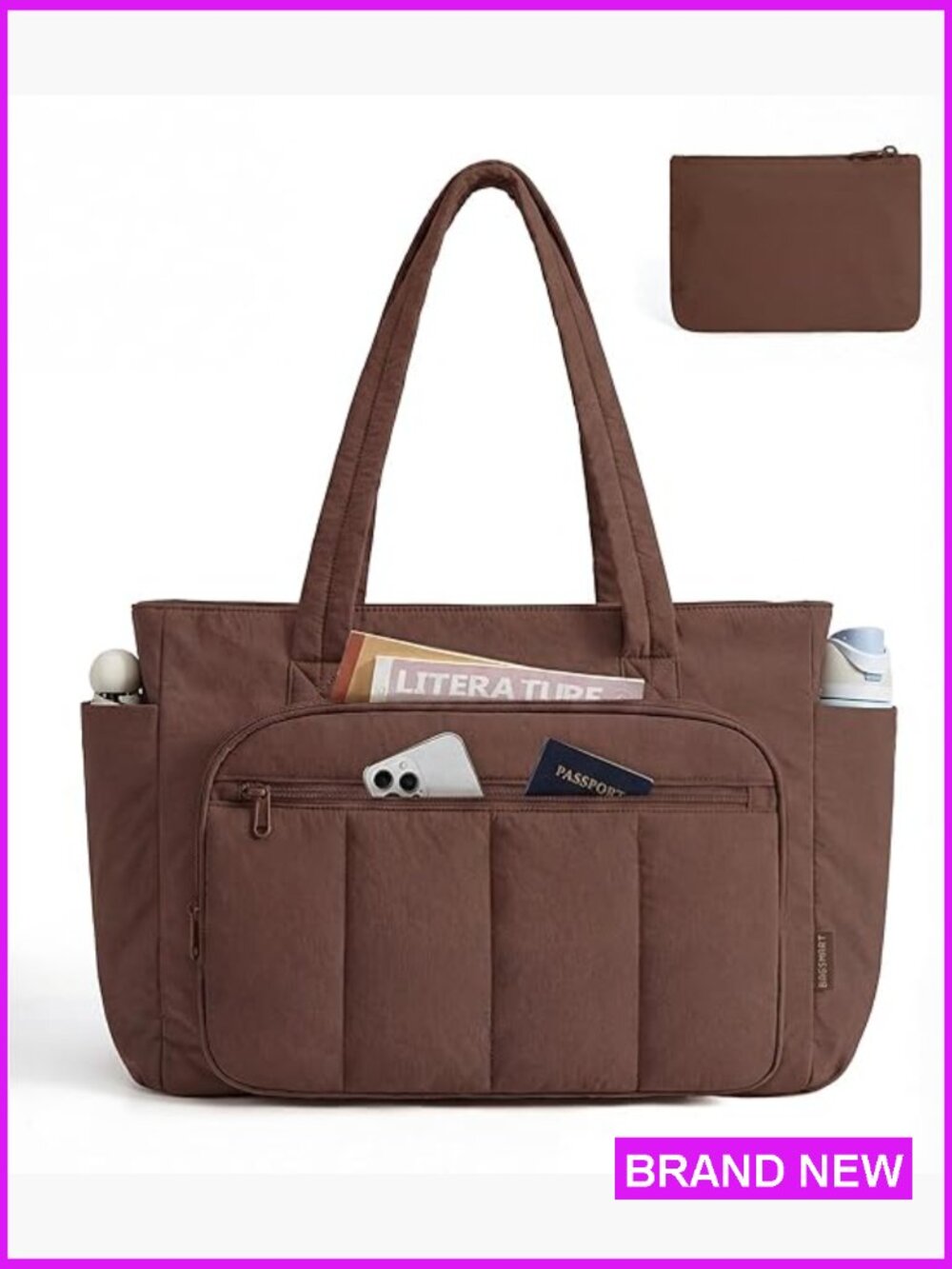Quilted Tote Bag Set Zipper Closure Puffer Laptop Bag 20L Capacity